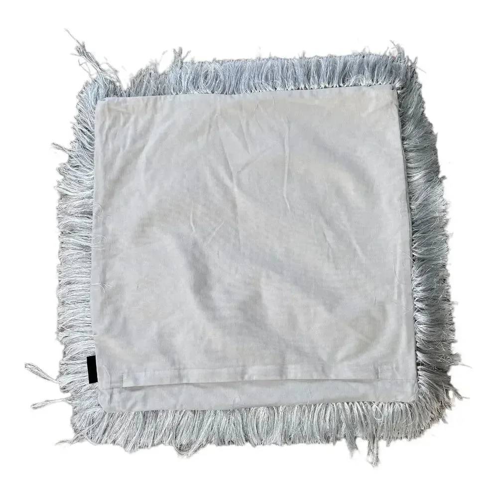 Set of Aphorism Gray Silver Metallic Shag Fringe Square Throw Pillow Covers 22